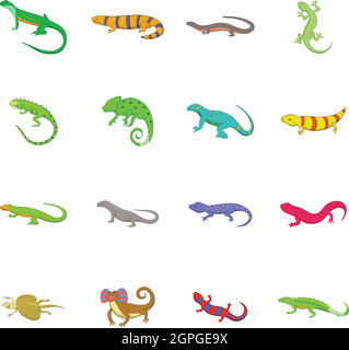 Lizard icons set, cartoon style Stock Vector