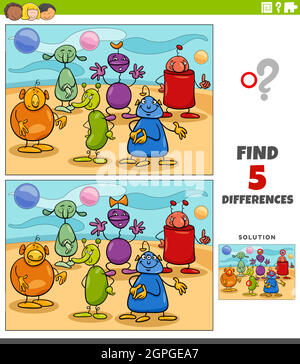 differences educational game with aliens fantasy characters Stock Vector