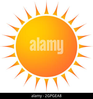 Sun or Sunshine vector with jagged beams on a white isolated background in different yellow and orange colors. Stock Vector