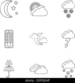 Weather forecast icons set, outline style Stock Vector