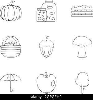 Autumn icons set, outline style Stock Vector