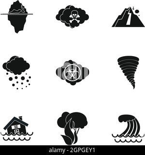 Natural disasters icons set, simple style Stock Vector