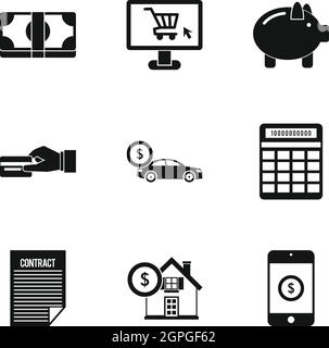 Bank and money icons set, simple style Stock Vector