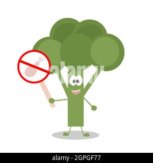 Broccoli Cabbage on an isolated background. Vegetarianism. Stop the meat. Cute character for design. Illustration. Stock Vector