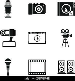 Broadcasting icons set, simple style Stock Vector