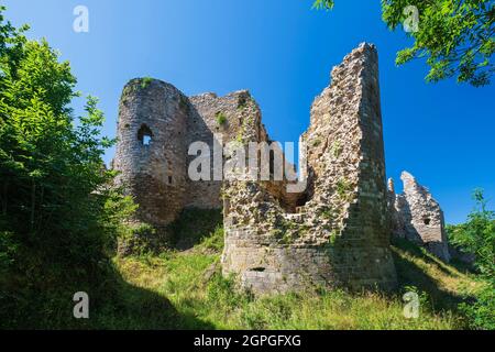 France, Cotes d'Armor, Crehen, Guildo castle in the Arguenon bay along the GR 34 hiking trail or customs trail Stock Photo