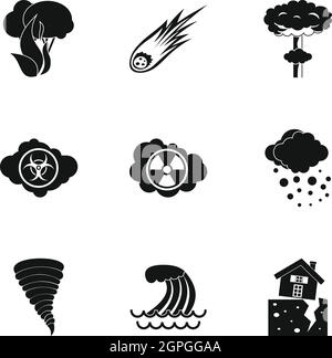 Natural catastrophe icons set, simple style Stock Vector