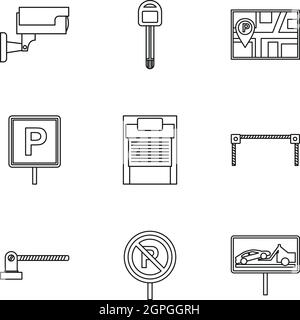 Parking icons set, outline style Stock Vector