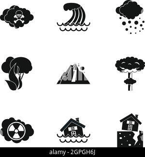Natural cataclysm icons set, simple style Stock Vector