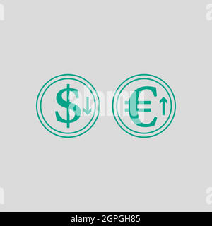 Falling Dollar And Growth Up Euro Coins Icon Stock Vector