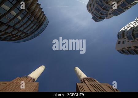 Battersea power station in London, with new developed residential tower blocks Stock Photo