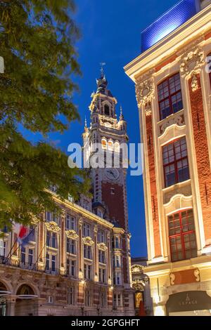 France, Nord, Lille, Theater Square, belfry of the Chamber of Commerce and Industry of Lille (CCI) Stock Photo