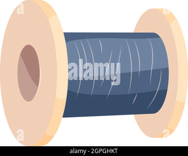 Wooden coil with blue threads icon, cartoon style Stock Vector