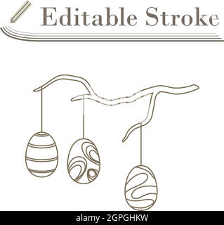 Easter Eggs Hanged On Tree Branch Icon Stock Vector