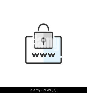 Secure web navigation. Security padlock. Internet concept. Filled color icon. Commerce vector illustration Stock Vector