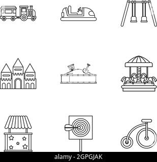 Entertainment for children icons set Stock Vector