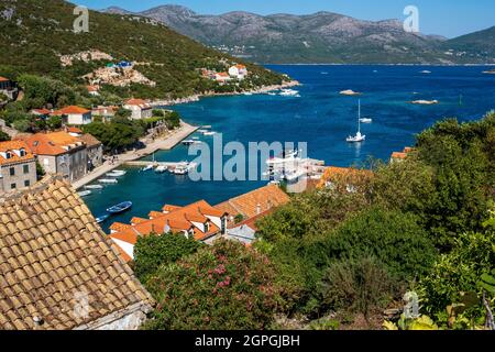 Croatia, Dalmatia, Elaphite Islands, Sipan Island, the port of Sudurad Stock Photo