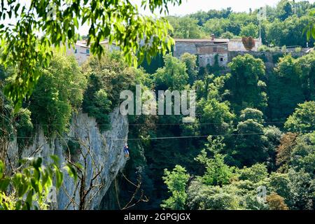 Croatia, Istria, Pazin, the caves of Pazin, zip line Stock Photo