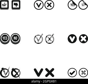 Tick icons set, simple style Stock Vector