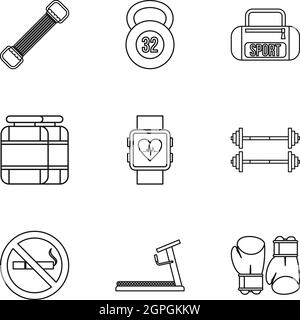 Workout icons set, outline style Stock Vector