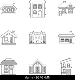 Residence icons set, outline style Stock Vector