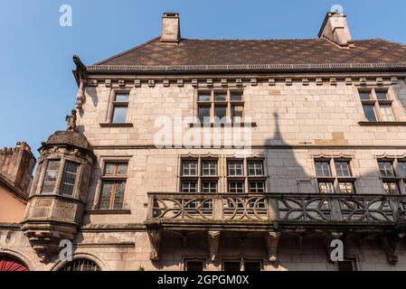 France, Haute Saone, Luxeuil les Bains, 15th century house of Cardinal Jouffroy, 16th century orielle Stock Photo
