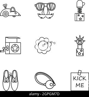 Funny joke icons set, outline style Stock Vector