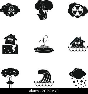 Natural emergency icons set, simple style Stock Vector