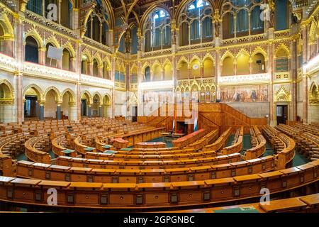 Hungary, Budapest, listed as World Heritage by UNESCO, Pest district, the Hungarian Parliament, hemicycle where the Hungarian National Assembly sits Stock Photo
