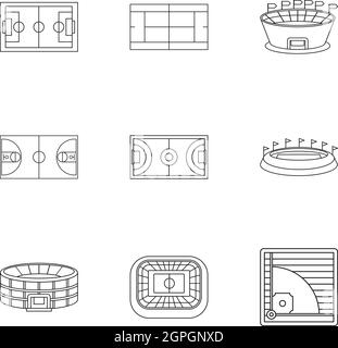 Sports stadium icons set, outline style Stock Vector