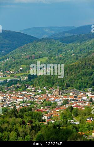 France, Haute Saone, mountain of Ballon de Servance, Col des Croix, overlooking Le Thillot Stock Photo