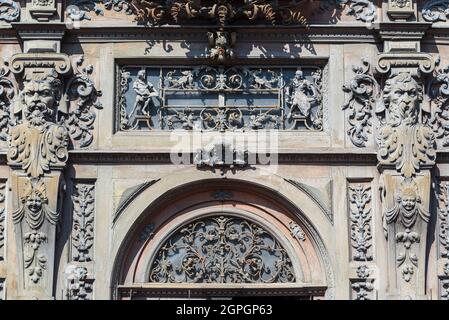France, Seine Maritime, Rouen, Maison Marrou, wrought iron balcony and repousse by Ferdinand Marrou, listed as historic monument Stock Photo