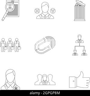 Team icons set, outline style Stock Vector