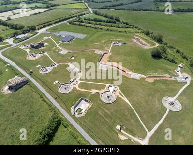 France, Manche, Saint Marcouf, Crisbecq battery, Atlantic Wall german coastal batteries (aerial view) Stock Photo