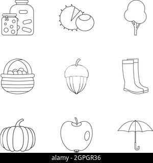 Autumn weather icons set, outline style Stock Vector