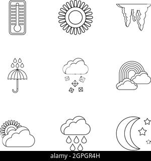 Weather outside icons set, outline style Stock Vector