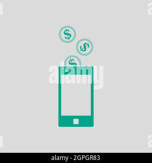 Golden Coins Fall In Smartphone Icon Stock Vector