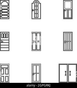 Security doors icons set, outline style Stock Vector