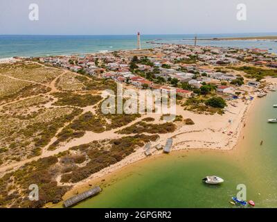 Portugal, Algarve, Faro, island or Ilha do Farol (aerial view) Stock Photo