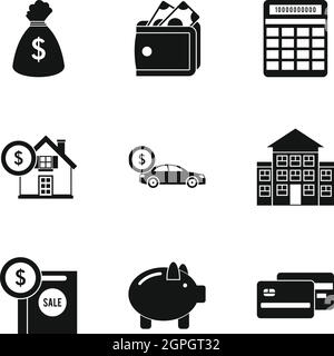 Cash icons set, simple style Stock Vector