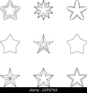 Figure star icons set, outline style Stock Vector