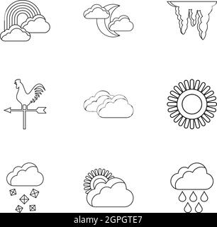 Kinds of weather icons set, outline style Stock Vector