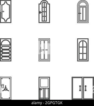 Door icons set, outline style Stock Vector