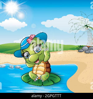 Cartoon turtle on the beach Stock Vector