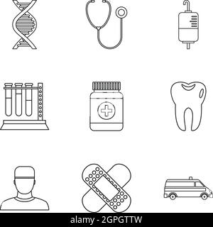 Doctoral icons set, outline style Stock Vector