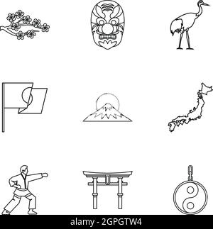 Japan icons set, outline style Stock Vector