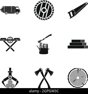 Sawing woods icons set, simple style Stock Vector