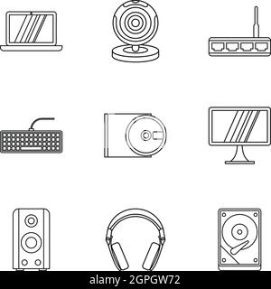 Computer setup icons set, outline style Stock Vector