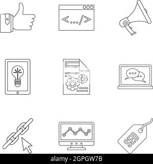 Optimization icons set, outline style Stock Vector