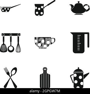 Kitchen utensils icons set, simple style Stock Vector